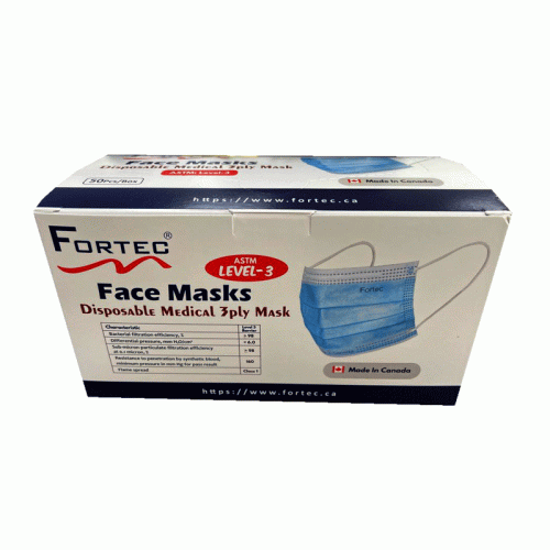 Disposable Medical 3ply Face Mask Level-3 White Made in Canada 50pcs/Box